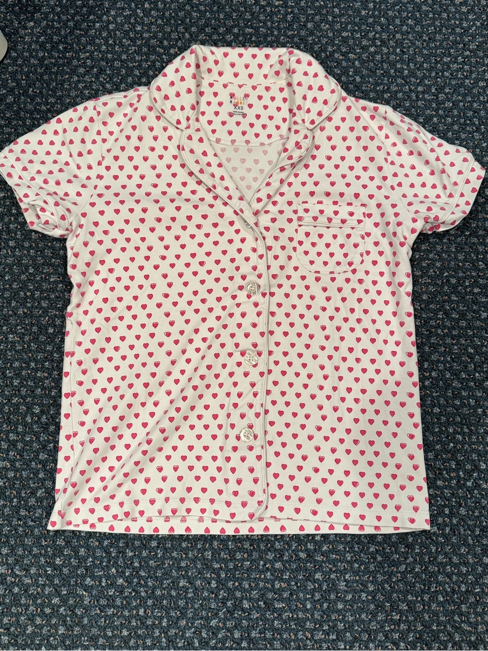 Roller Rabbit White Short-Sleeve Pajama Top with Pink Heart Print